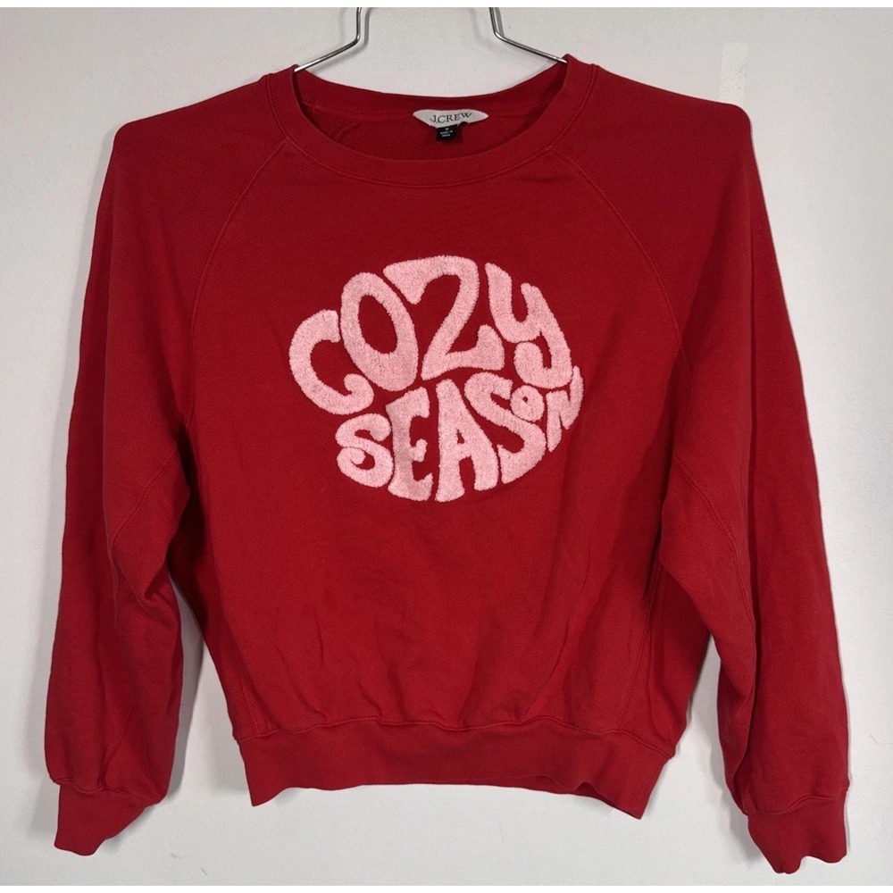 J Crew Red Cozy Season Holiday Pullover Sweatshirt Womens‎ M Christmas Party